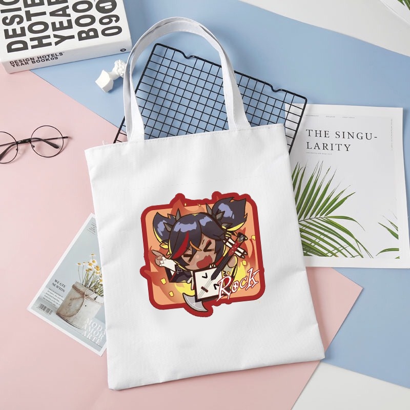 Túi tote vải trắng đeo vai in hình nhân vật GENSHIN IMPACT tiện lợi thời trang anime chibi M2