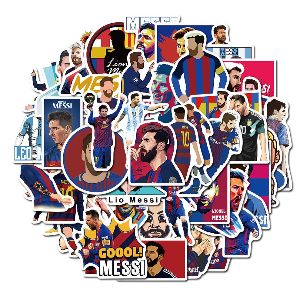 Bộ 50 Miếng Dán Trang Trí Laptop Chống Thấm Nước Hình Cầu Thủ Bóng Đá Messi