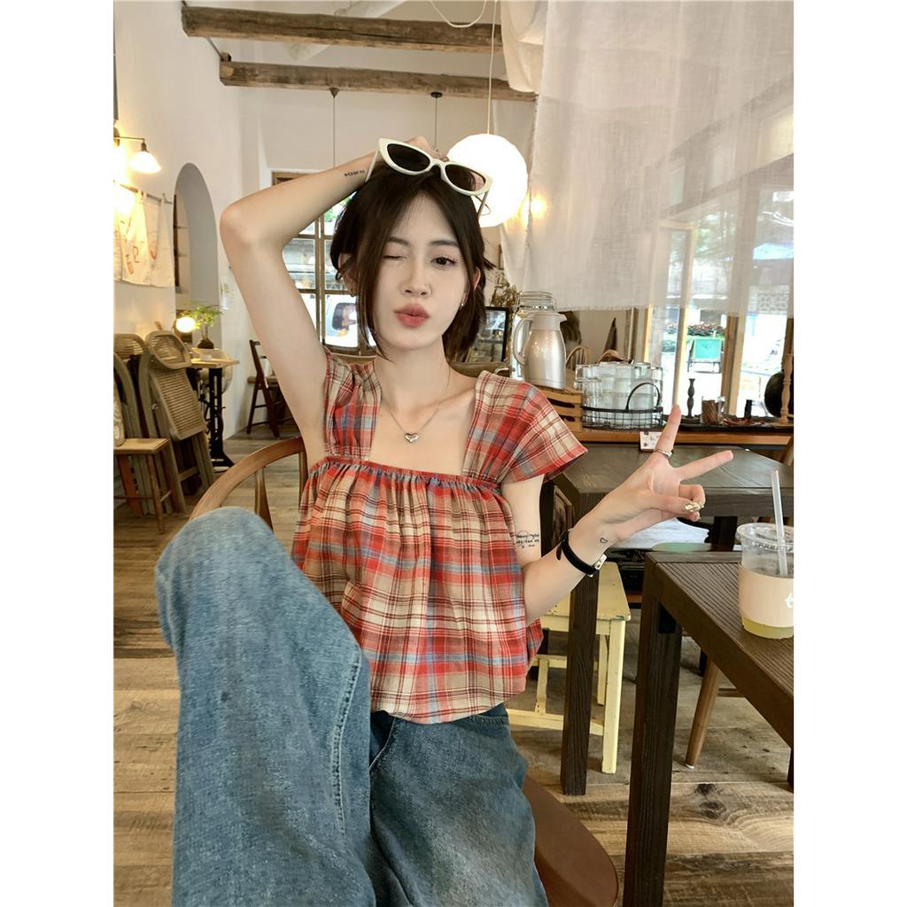 Porozi Áo Lửng Không Tay Họa Tiết Caro Thời Trang Dành Cho Nữ