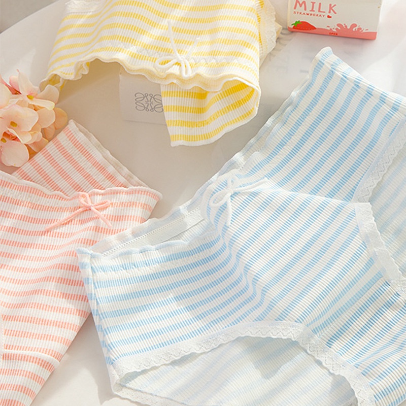 Quần lót nữ kẻ sọc màu xinh xắn, Quần lót cotton đính nơ dễ thương SAVILL L123