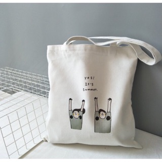 TÚI TOTE VẢI CANVAS ĐEO VAI HÌNH NGƯỜI TẬP THỂ DỤC SIÊU CUTE