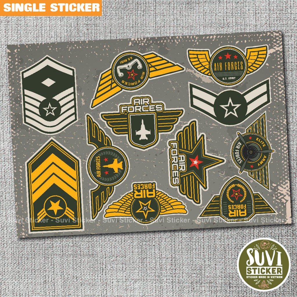 Single Sticker - Hình dán Air Forces chống nước sticker dán laptop, điện thoại, đàn guitar, mũ bảo hiểm, vali. SG11
