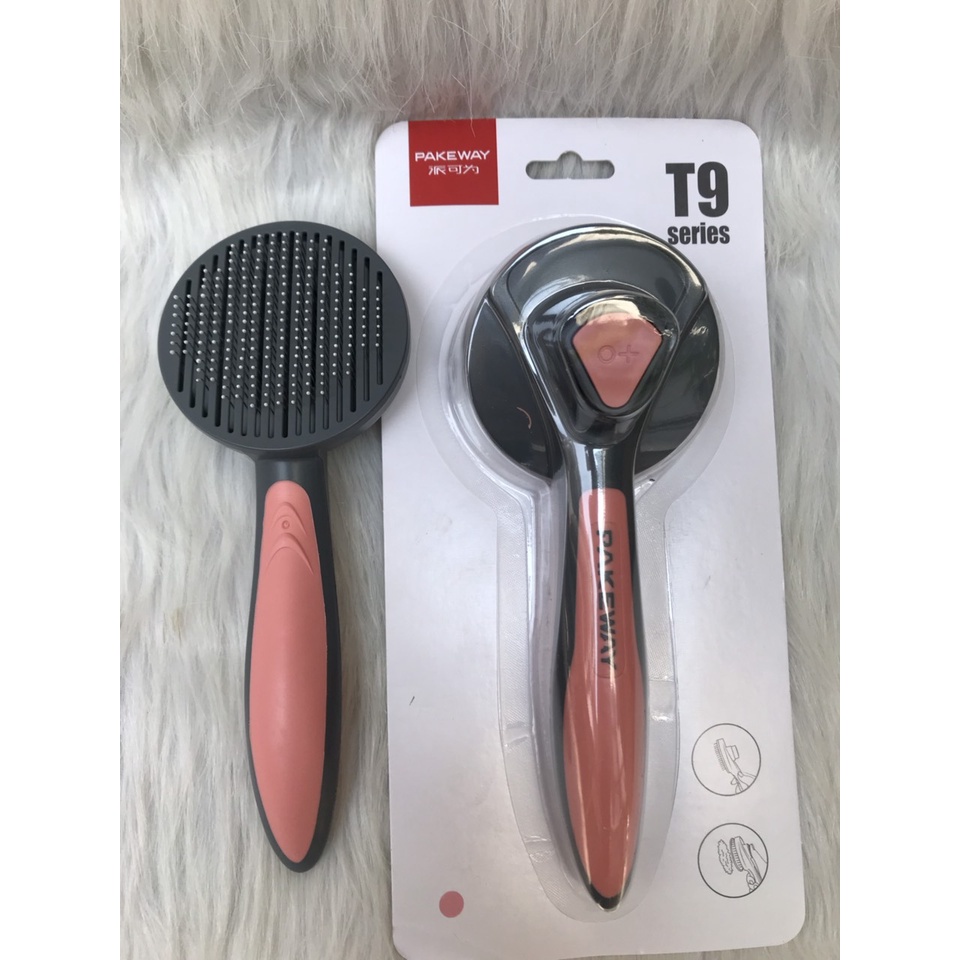 Lược Chải Lông Có Nút Bấm Cao Cấp PAKEWAY T9 - Kích Thước Lớn Dễ Cầm, Lấy Lông Mượt, Xài Bền