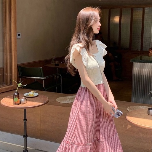 Áo thun ZHELIHANGFEI dệt kim ngắn tay lưng cao khoét lỗ phong cách quyến rũ