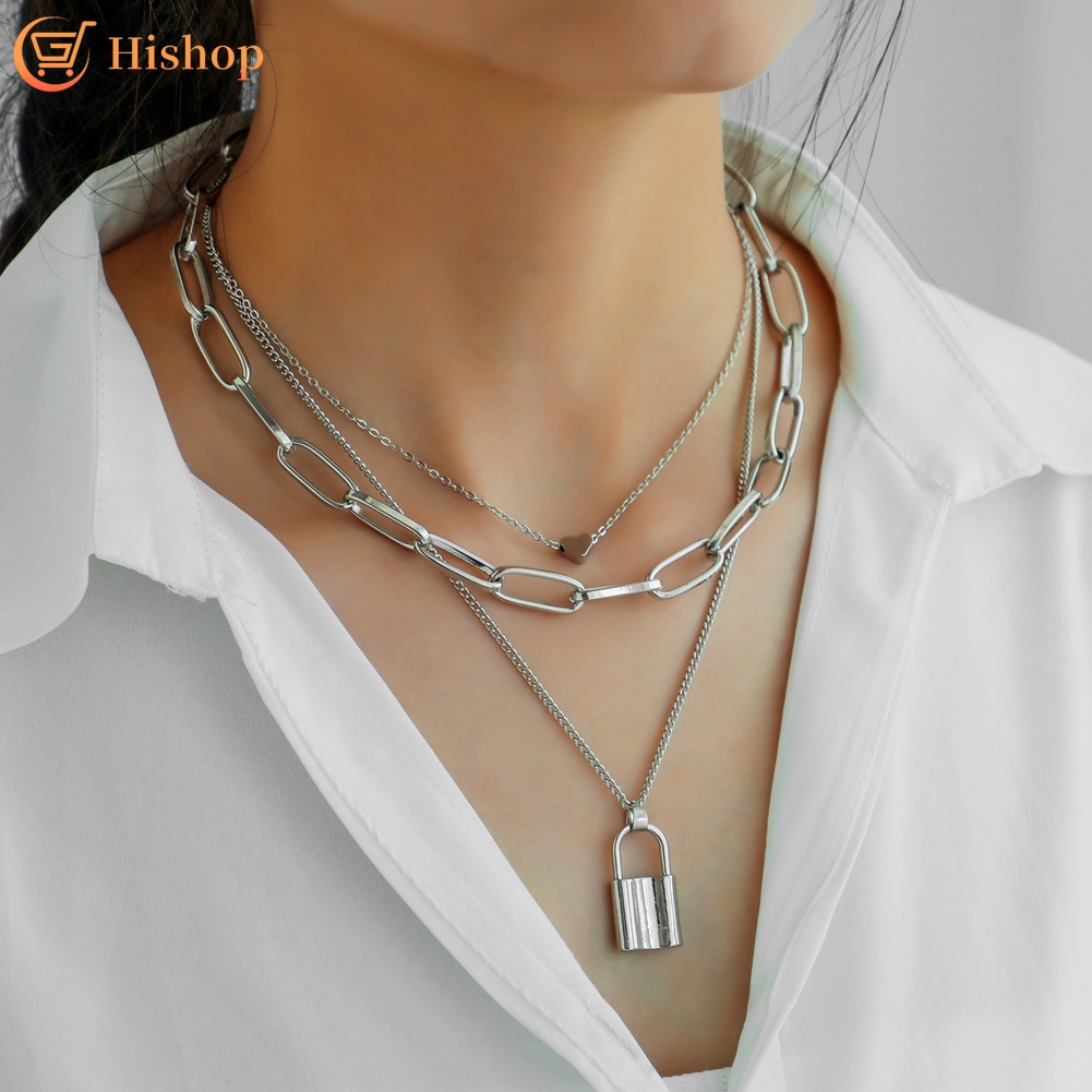 vòng cổ Nhiều Lớp Mặt Hình Ổ Khóa Trái Tim Thời Trang Cho Nữ