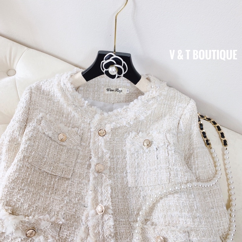 Áo khoác tweed ngắn, khoác dạ nữ hàng quảng châu