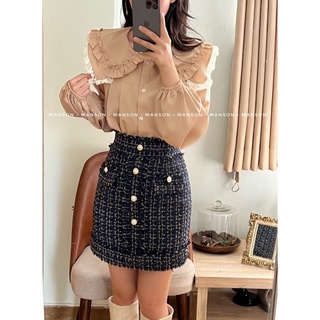 Chân váy dạ tweed hồng