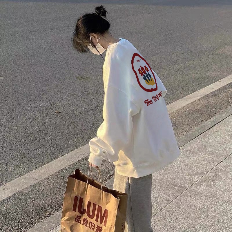 NRVP Áo thun tay dài oversize in họa tiết phong cách Hàn Quốc thời trang cho nữ