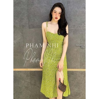 Đầm xòe hoa nhí xẻ tà trước 2 dây thắt nơ vai!