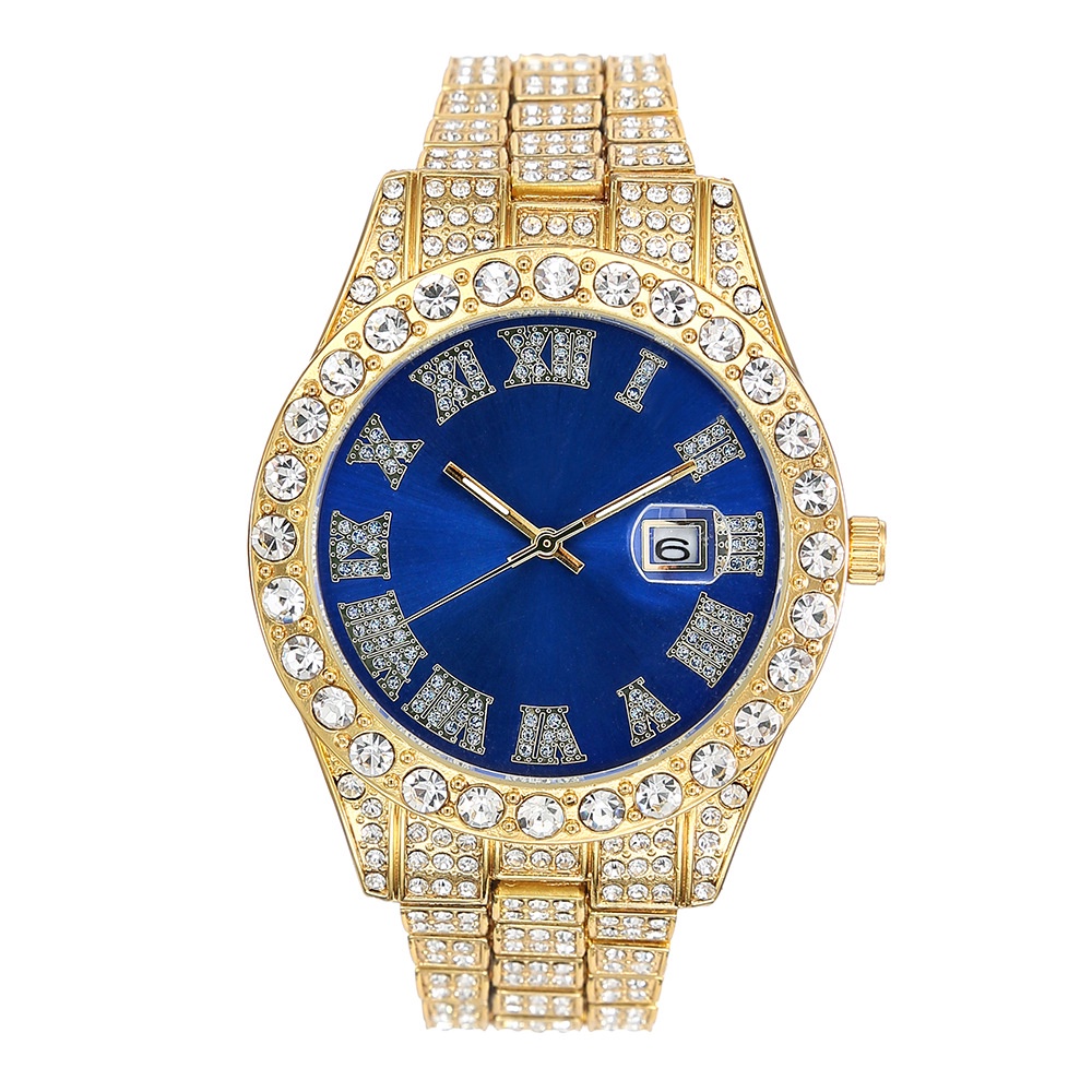 Đồng Hồ Quartz Nam Hiển Thị Ngày Đính Hột Xoàn Dây Hợp Kim