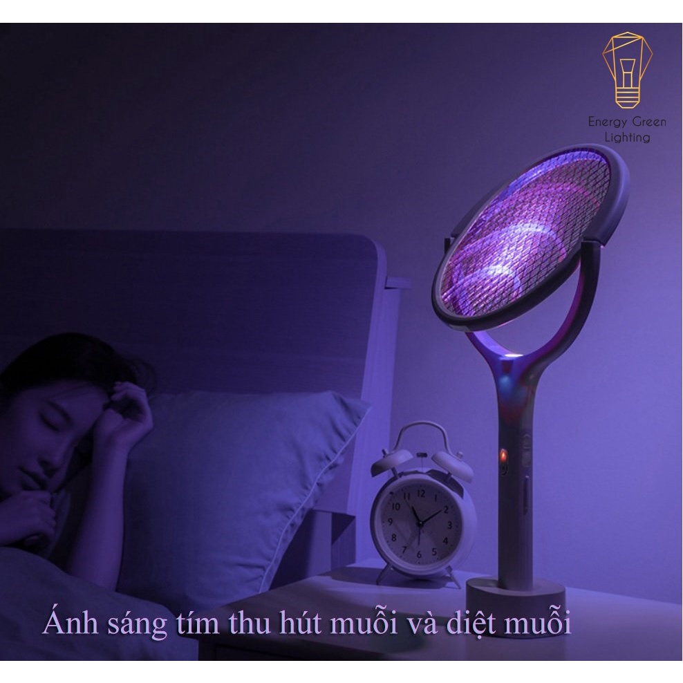 [PIN TRÂU] Vợt Bắt Muỗi AN01 Energy Green Lighting Kiêm Đèn Thu Hút Muỗi - Diệt Muỗi Để Bàn - Treo Tường Tiện Lợi