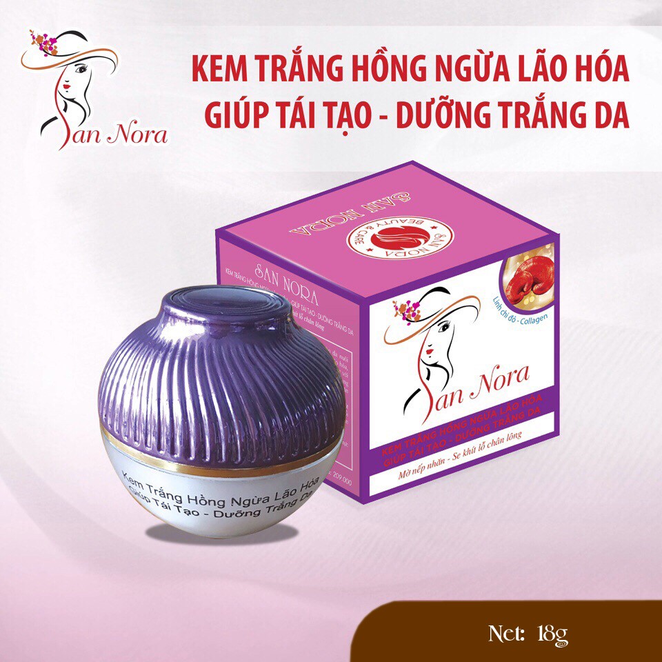 Kem trắng hồng ngừa lão hóa - Giúp tái tạo - Dưỡng trắng da dưỡng chất Linh chi đỏ và Collagen SAN NORA (18g)