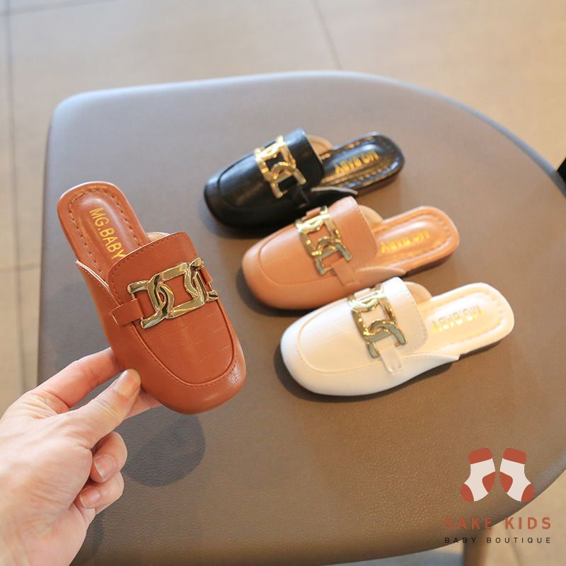 Dép sục cho bé gái, Sục chính hàng MG Baby chất da mềm phối Móc Xích cực chất cho bé mẫu mới nhất V599