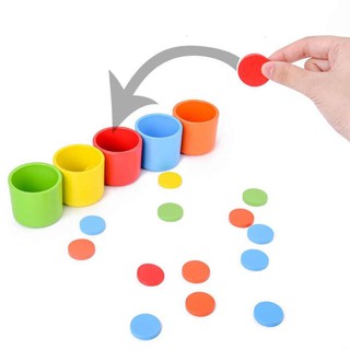 Giáo cụ montessori - CỐC THẢ XU màu sắc dành cho bé học phân loại màu sắc , luyện tay bốc nhón thả