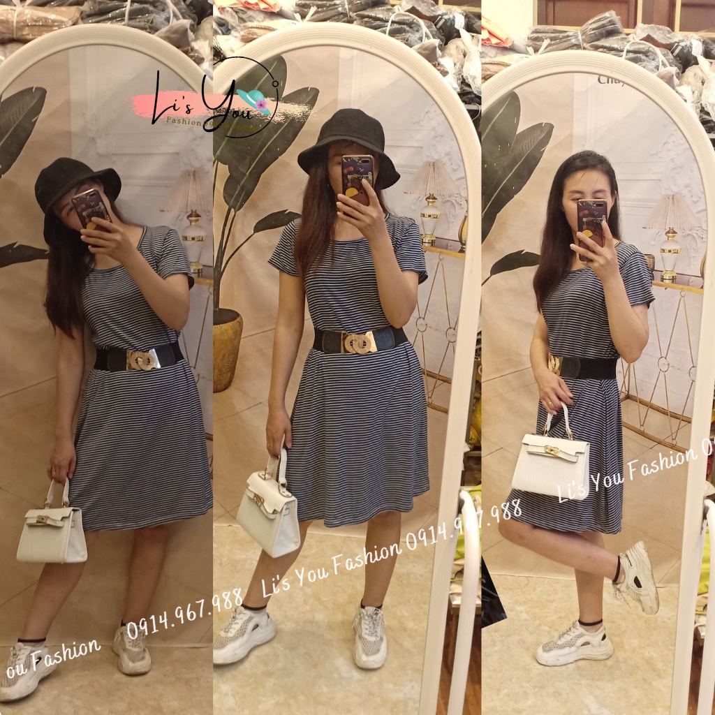 Váy xoè, đầm đi biển mặc nhà chất cotton mềm mại, thoáng mát với thiết kế kẻ sọc nhẹ nhàng