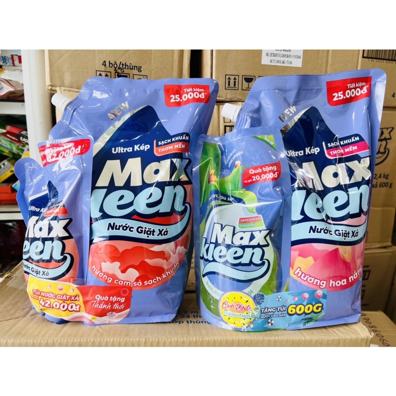Nước Giặt Xả Max Kleen Hương Hoa Nắng/Cam Xả 2,4kg tặng túi nước lau sàn 600g