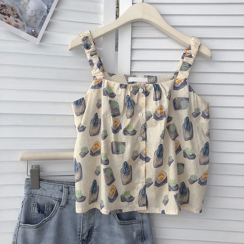 Áo Hai Dây In Họa Tiết Thời Trang Mùa Hè Hàn Quốc Mới Dễ Phối Đồ Cho Nữ