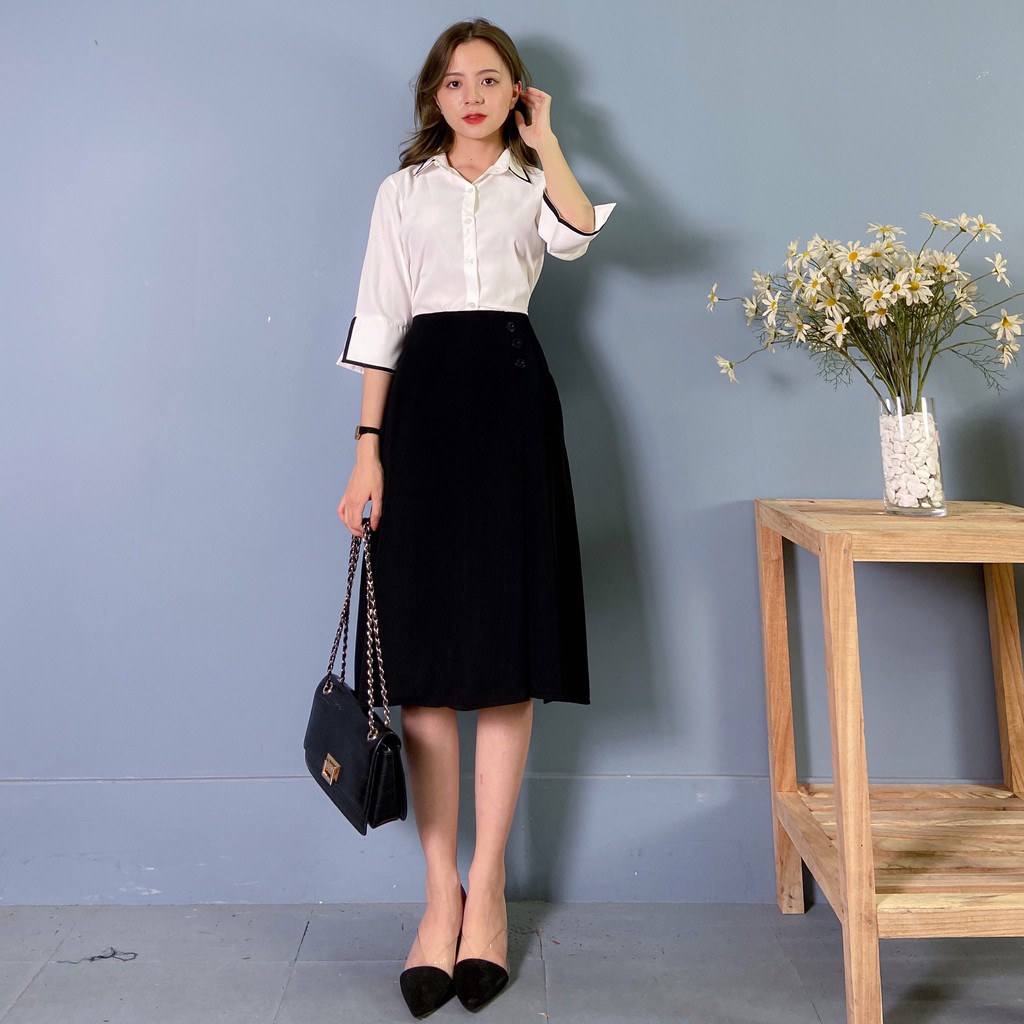 Chân váy chữ A xếp ly phối cúc | BigBuy360 - bigbuy360.vn