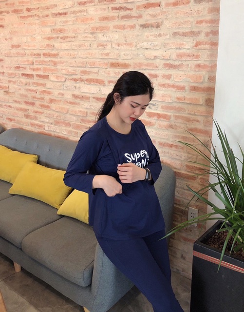 Bộ Bầu &amp; Sau Sinh SUPER MOM Hàng Đẹp - Chất Cotton Đẹp, Mềm Mịn - Trẻ Trung Giúp Mẹ Bầu Xinh Lung Linh [ ẢNH THẬT]