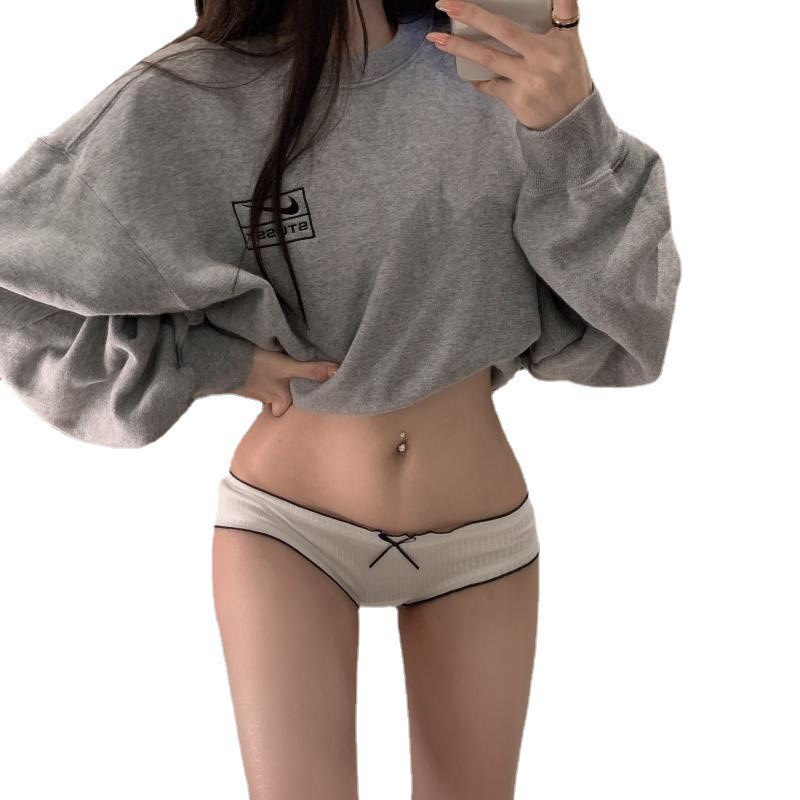 Quần lót nữ,QL100- quần lót cotton gân tăm bèo nhúm xinh xắn