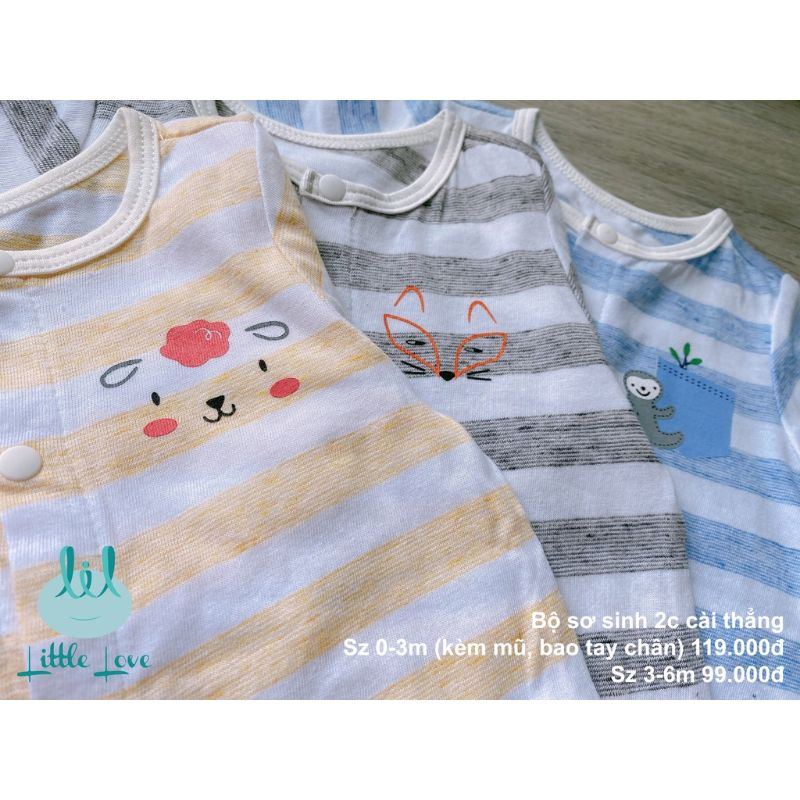 Lil - Bộ sơ sinh cotton kẻ cho bé trai, bé gái từ sơ sinh đến 6 tháng ( Set 0.3M kèm phụ kiện mũ, bao tay, bao chân )