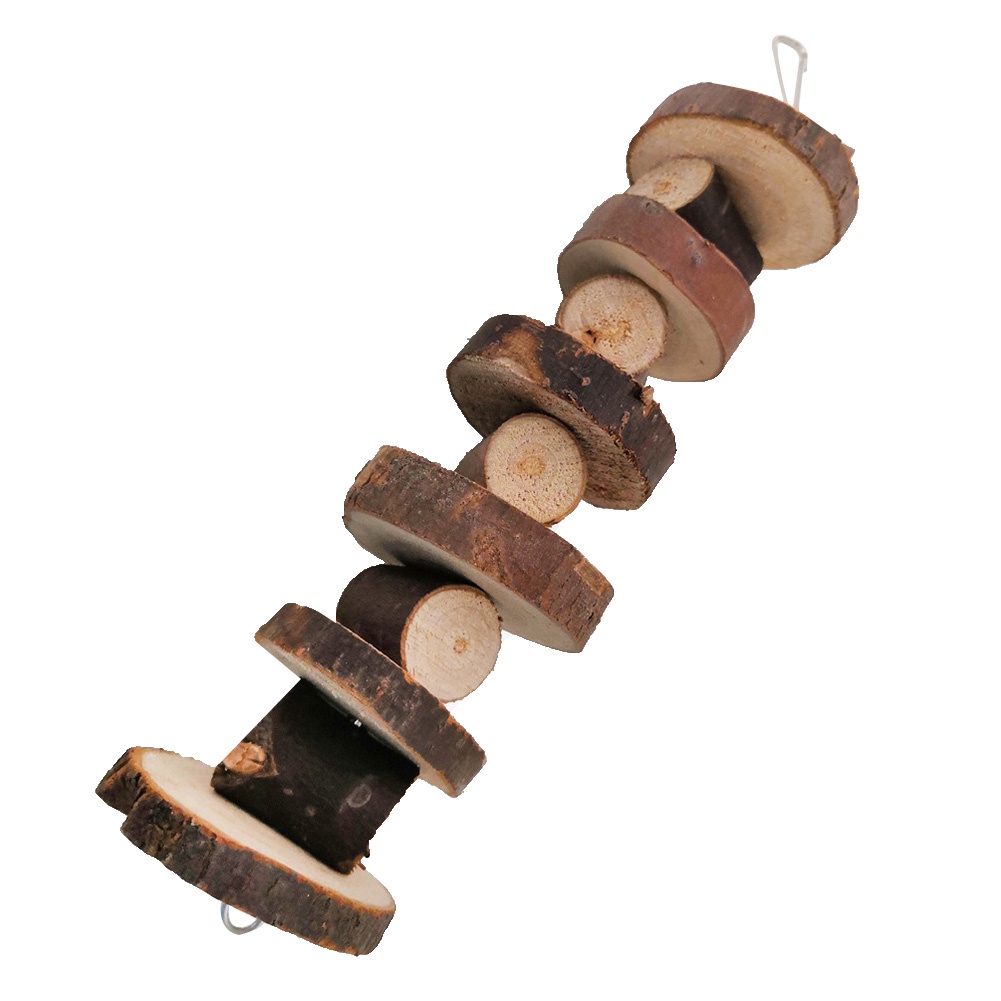 Đồ chơi nhai gặm bằng gỗ có dây treo cho chim vẹt chuột hamster