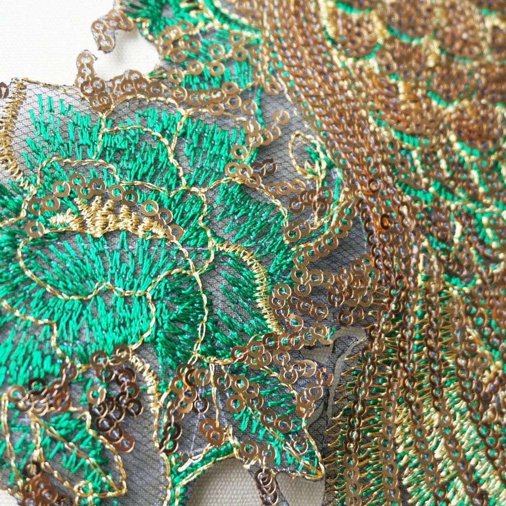 Huy Hiệu Thêu Hình Chim Công Đính sequin Màu Xanh Lá diy