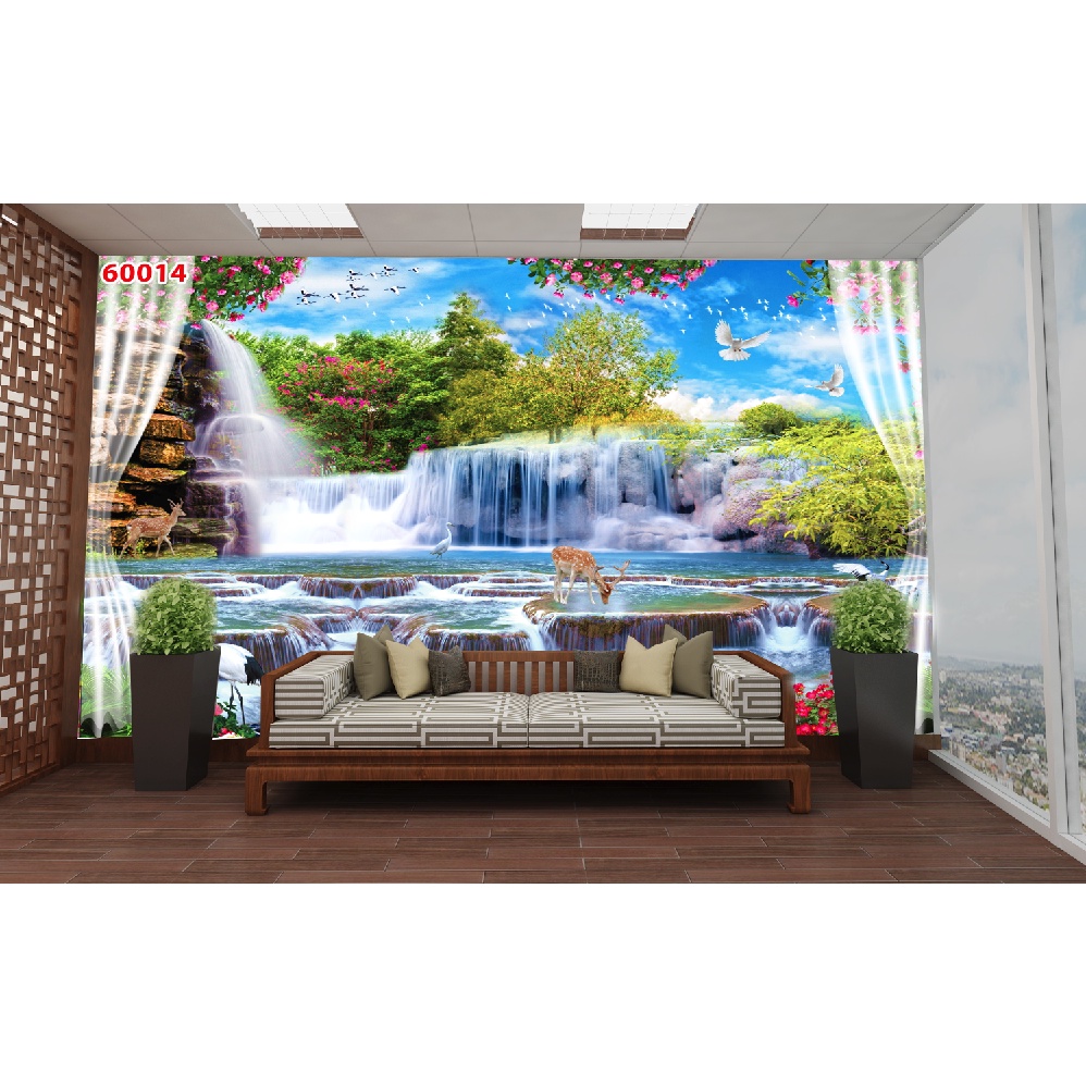 Tranh dán tường 3D khung cửa sổ thiên nhiên trong lành