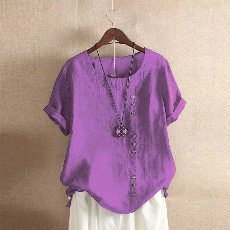 Áo Sơ Mi Cotton Lanh Tay Ngắn Dáng Rộng Phong Cách Retro Dành Cho Nữ Có Size Lớn