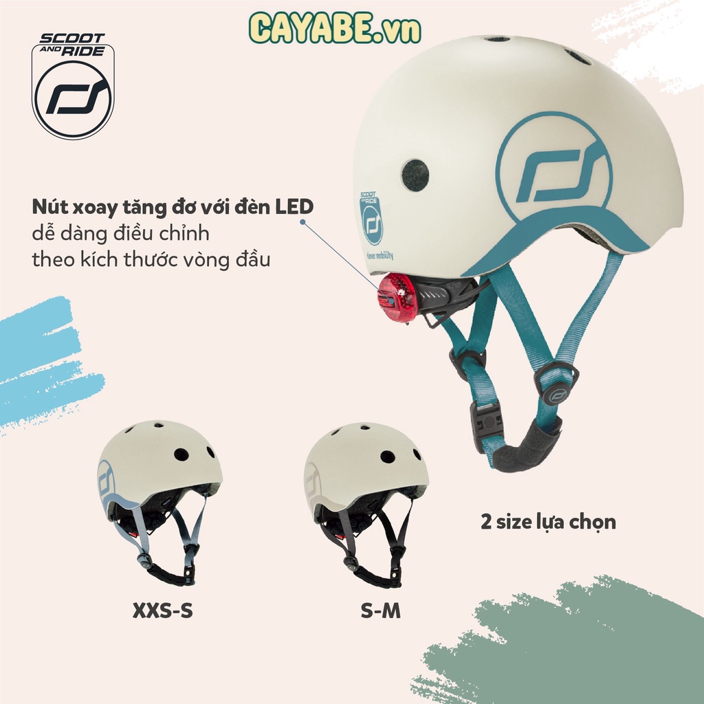 Mũ nón bảo hộ (bảo hiểm) cho bé Scoot and Ride khi chơi xe đạp, xe scooter chính hãng có đèn led- size XXS và size S