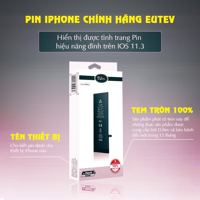 Pin iphone EU Chính Hãng check Bảo hành Tại Tổng đài dành cho iphone xsmax/xs/x/.... Pin EU iphone