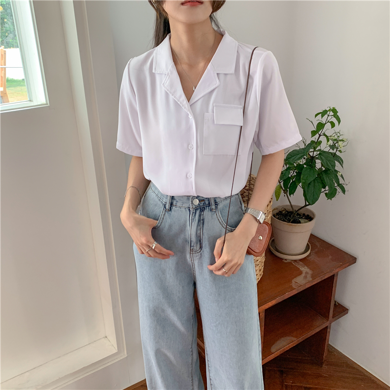 SUXI Áo Kiểu Ngắn Tay Cổ Chữ V Xinh Xắn Theo Phong Cách Retro Dành Cho Nữ