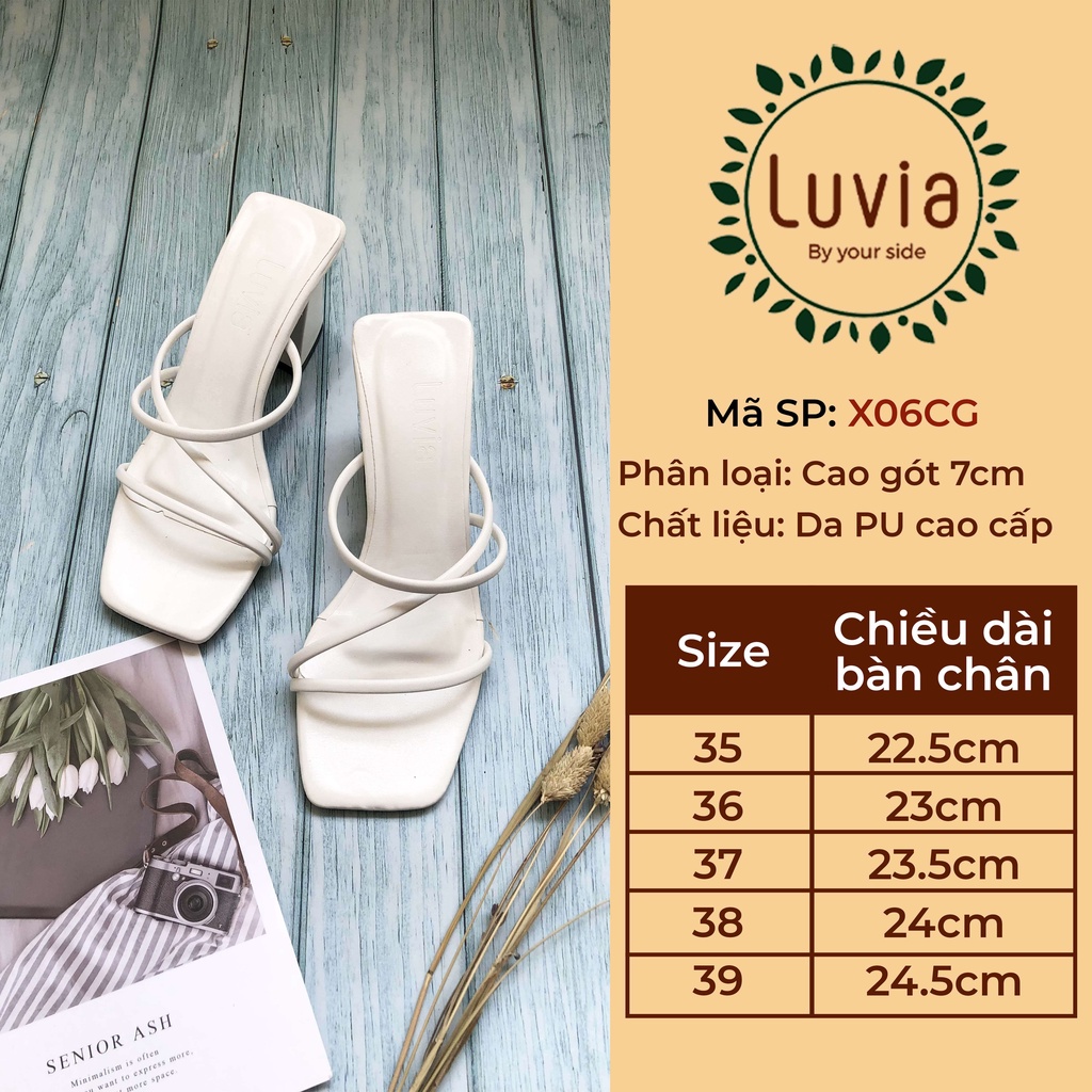 Dép cao gót Luvia mũi vuông phong cách Hàn Quốc cao 7cm X06CG