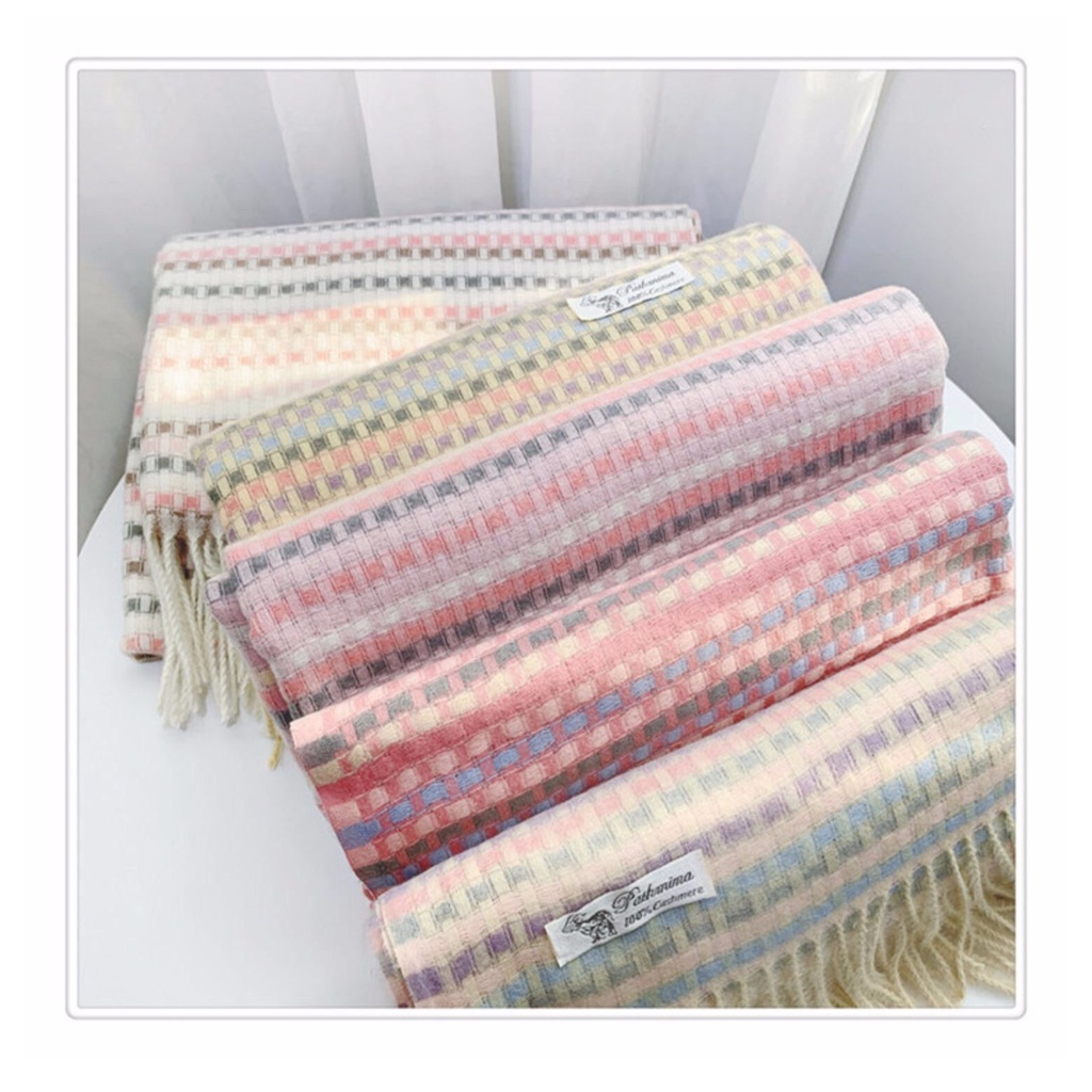 Khăn choàng quàng cổ mùa thu đông khăn len nữ kẻ caro nhiều màu phong cách Hàn Quốc 70*200cm - Mã LE44 The Collar Box