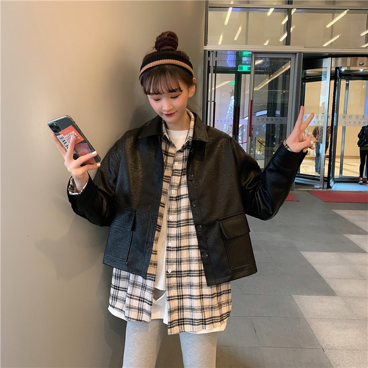 AK23_ÁO KHOÁC DA NỮ FORM NGẮN ULZZANG