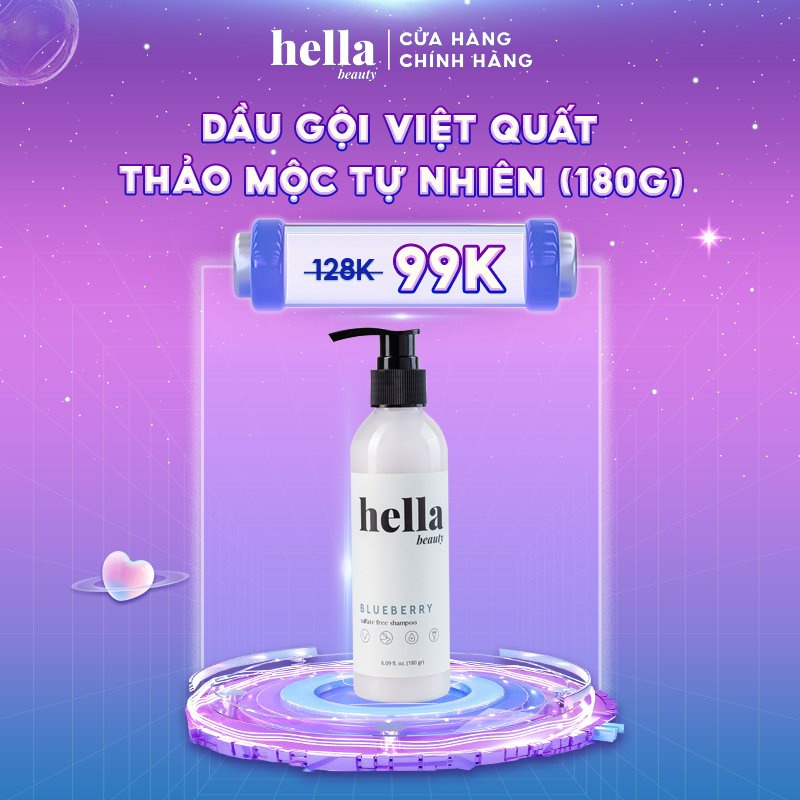Dầu Gội Giảm Rụng Blueberry 180g Hella Beauty Cho Da Dầu, Giảm Bết Phục Hồi Hư Tổn, Dưỡng Tóc Mềm Mượt
