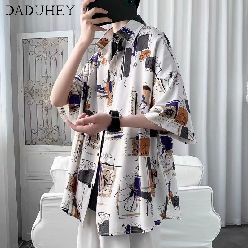 Áo sơ mi daduhey vải voan mỏng in hoa ngắn tay phong cách Hàn Quốc retro cho nữ