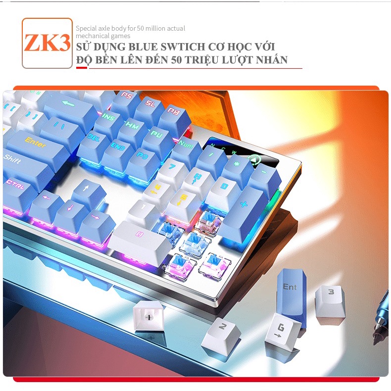 Bàn phím cơ gaming blue swtich YINDIAO ZK3 87 phím / 104 phím với đèn led RGB nhiều màu sắc rực rỡ - NKZK3
