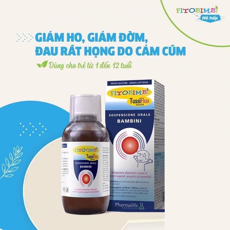 ✔️️️(Chính Hãng) Fitobimbi Tussiflux Junior - Tussiflux Adulti, giúp giảm ho, ho có đờm, làm dịu họng, mát họng (200ml)