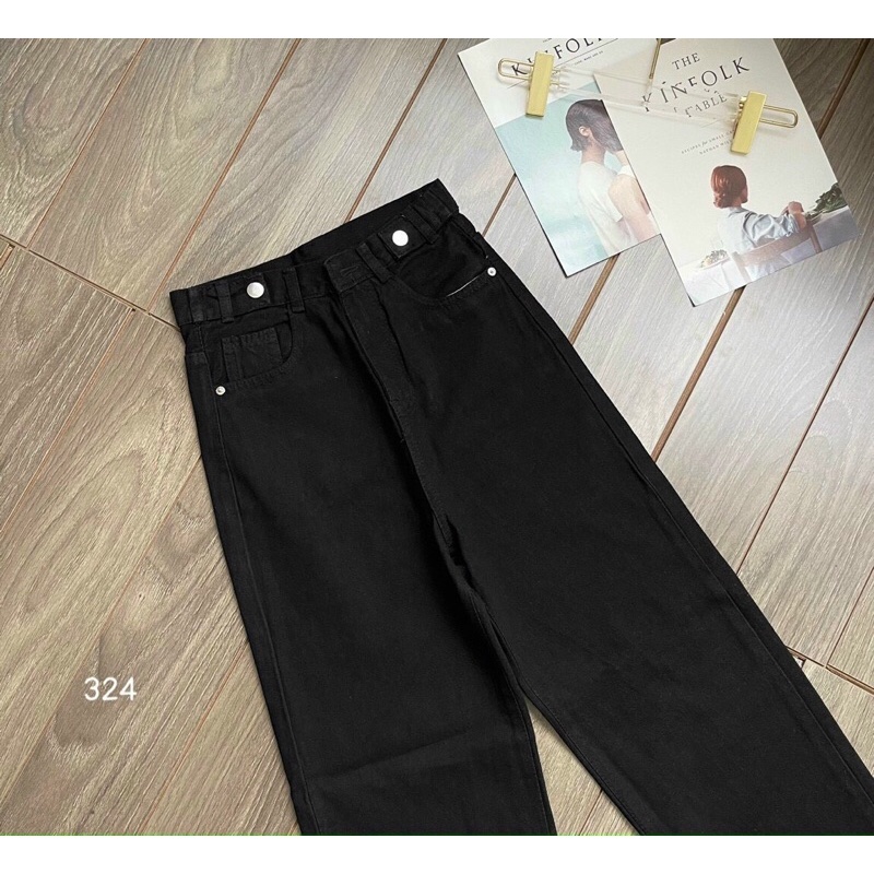 Quần Jean suông đen trắng cúc cài quốc dân (Ảnh thật)