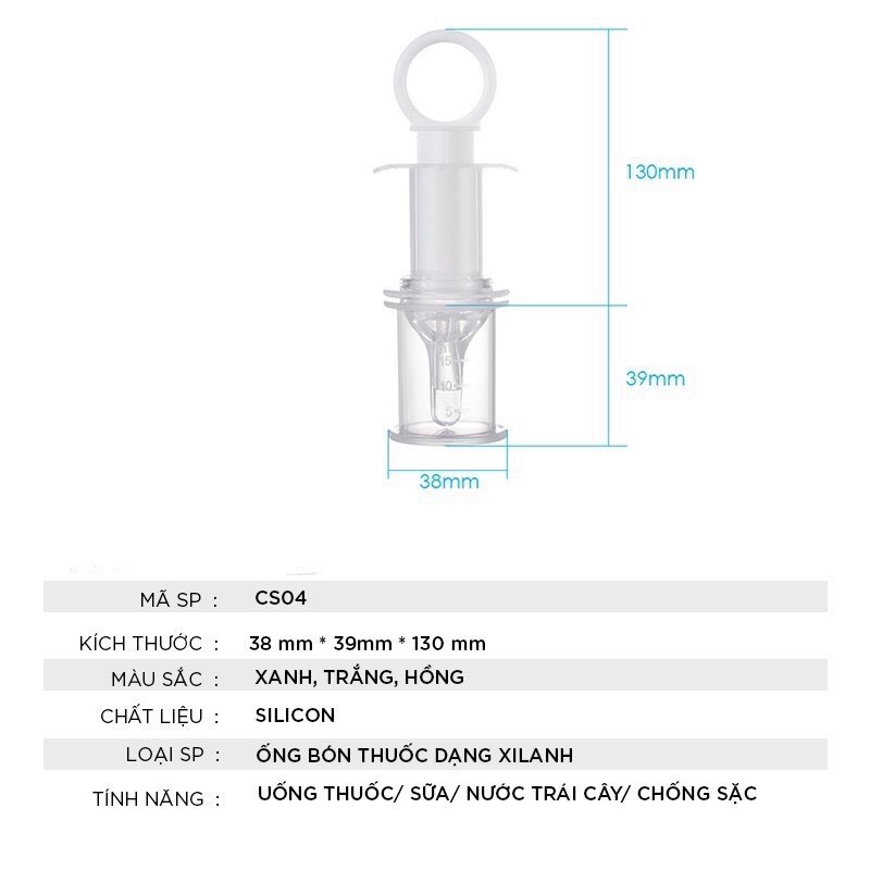 Xi lanh bón sữa và thuốc đầu bọc silicon chia 2 tia chống sặc cho bé