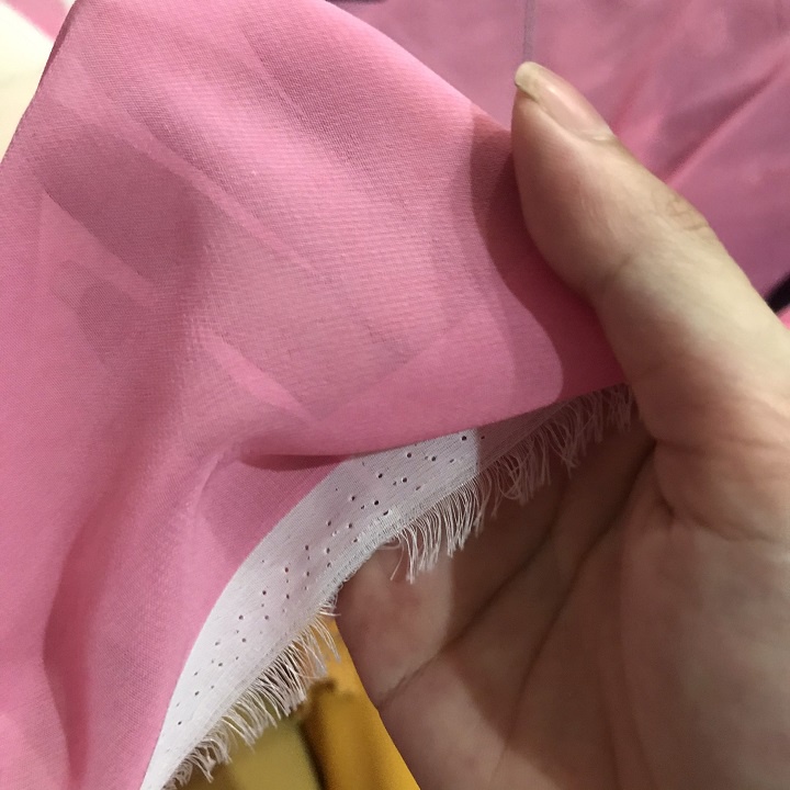Vải Voan Chiffon Hồng Họa Tiết, Vải Theo Ô, 1 Ô/ 80cm - Khổ 1m5, Chất Mỏng Rũ, Co Giãn