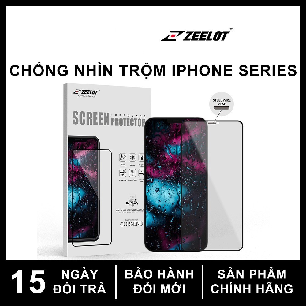 Kính Cường Lực Chống Nhìn Trộm Có Lưới Loa Zeelot Privacy iPhone 12 Mini/12/12 Pro/12 Pro Max