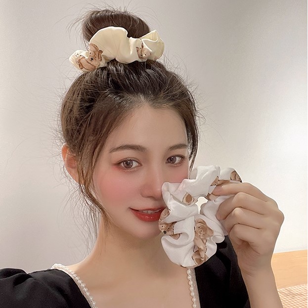 Scrunchies cột tóc vải gấu nâu hàn quốc xinh xắn S17