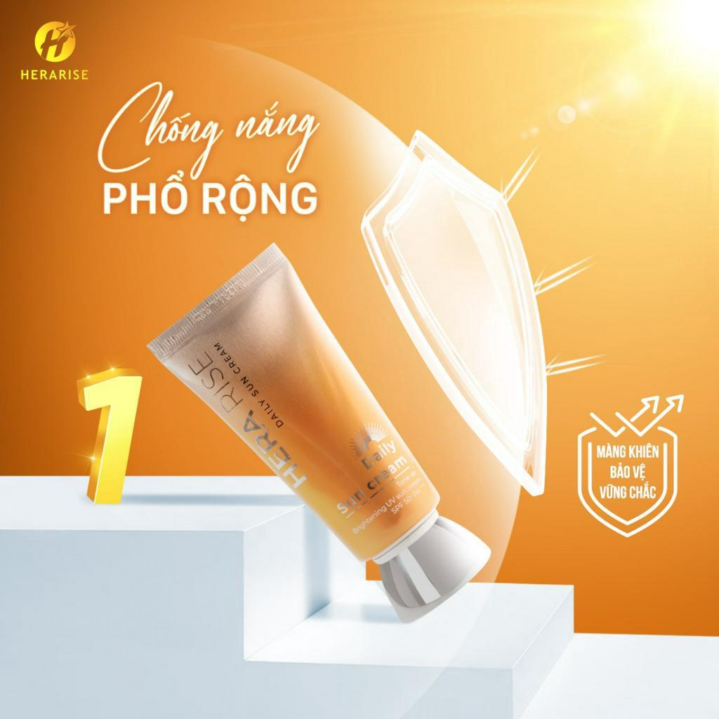 Kem chống nắng nâng tone Herarise Daily Sun Cream, kem chống nắng kết hợp vật lý hoá học ưu việt chống UV 50+