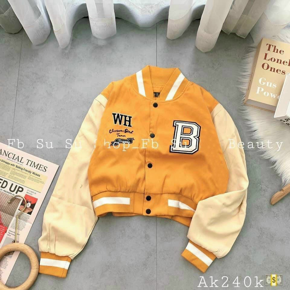 ÁO KHOÁC BOMBER NỮ PHONG CÁCH CROPTOP THÊU HỌA TIẾT CHỮ B XINH LUNG LINH ĐỦ MÀU SẮC