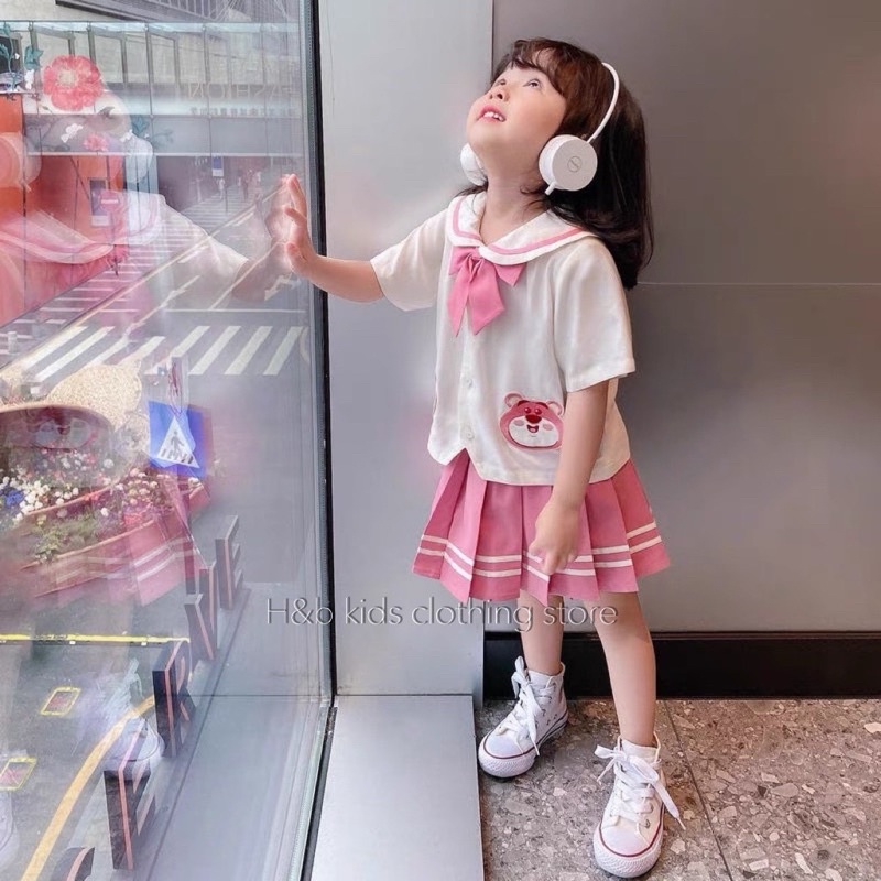Bộ học sinh gấu thêu siêu đẹp cho bé gái (12-25kg)