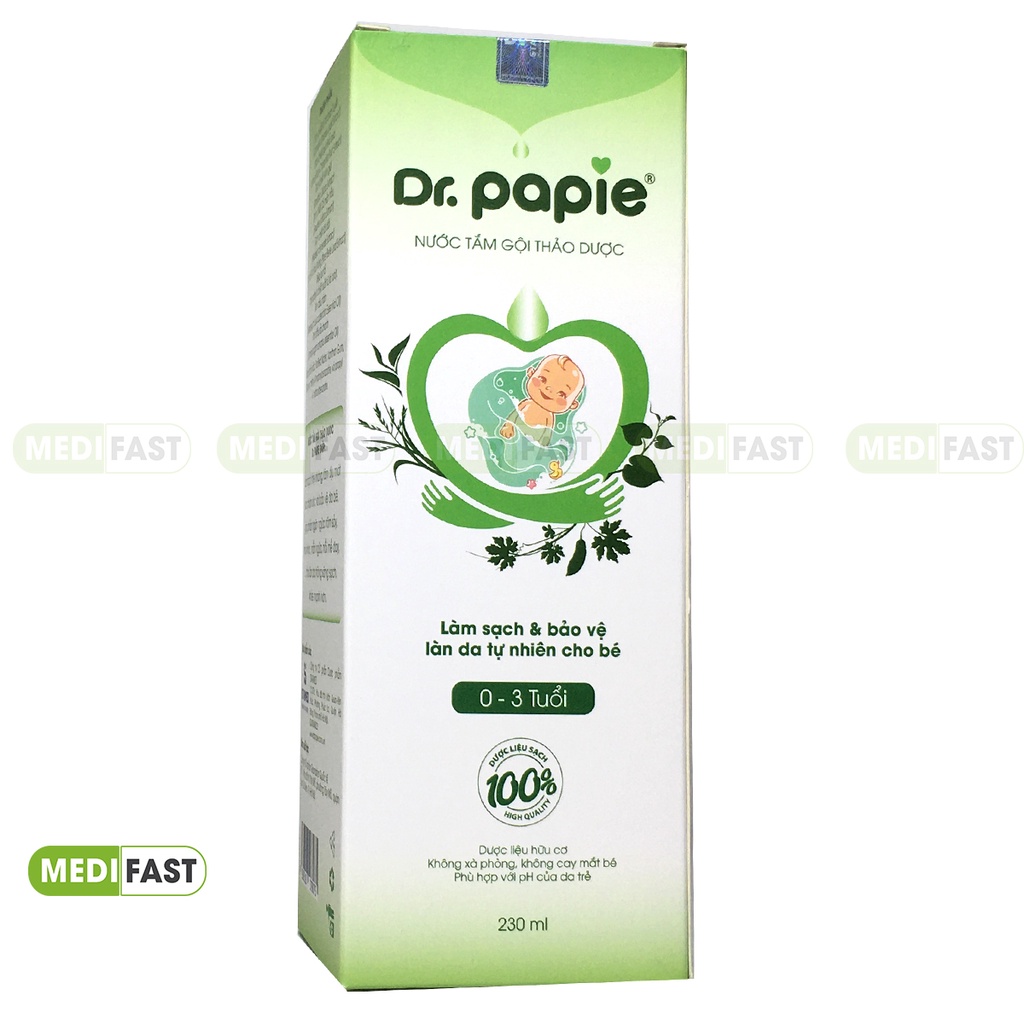 Sữa tắm gội thảo dược cho bé Dr.Papie phù hợp với làn da nhạy cảm của bé - Chai 230ml