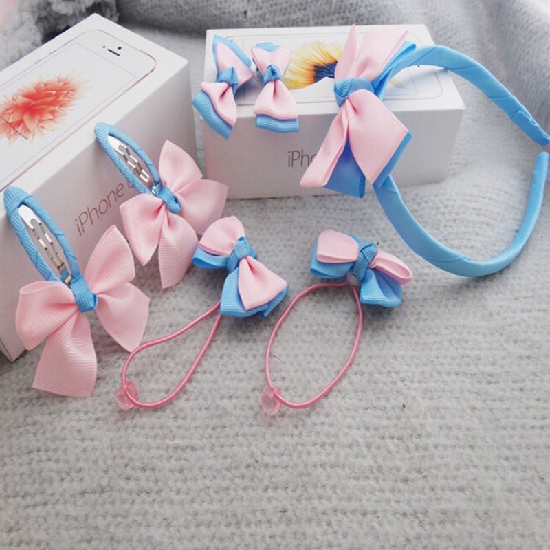ღ♛ღ7Pcs/set Cute Kids Girl Baby Toddler Bow Barrette Hair Band Accessories Headwear