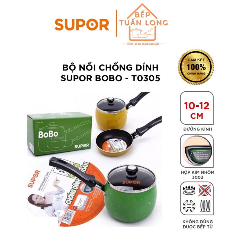 Bộ Nồi Chống Dính Supor Bobo - T0305, bộ nồi chảo nấu bột mini